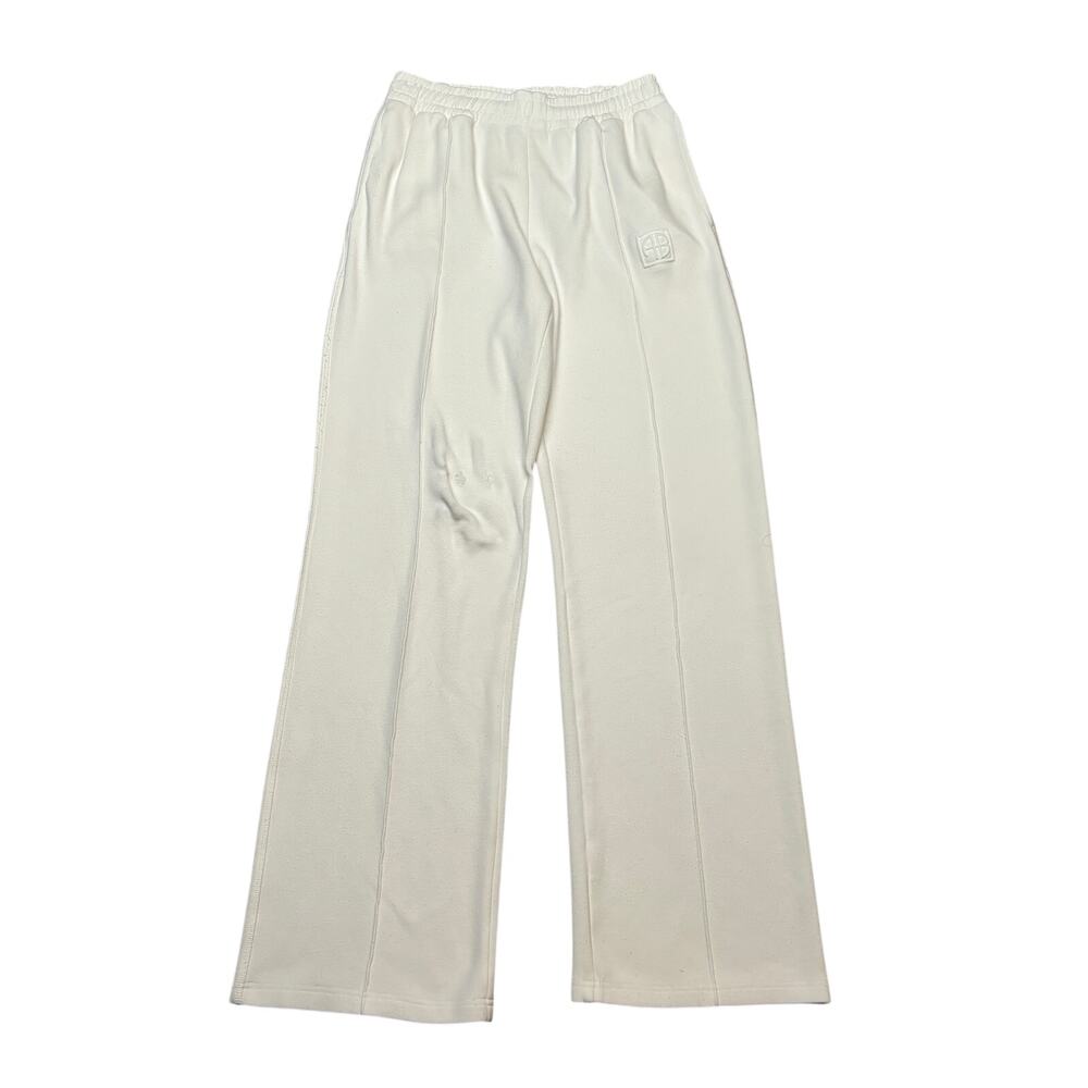 FLAW Anine Bing Sweatpants Cream AB Monogram Pintuck Wide Leg